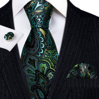 Модный Роскошный зеленый однотонный 100% Шелковый галстук, подарки для мужчин, костюм, свадебный галстук с геометрическим рисунком, Барри. Ван, галстуки, Hanky, комплекты, деловые LN-5317