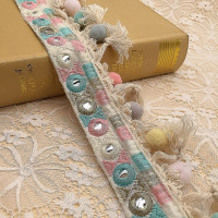 Вышитая Этническая жаккардовая отделка бахромой с кисточкой помпоном Цветочная кружевная занавеска с кисточкой для рукоделия товары для шитья