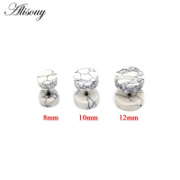 Alisouy 2PCS Women Men Natural stone tunnels Earring Barbell Tragus Cartilage fake Ear plugs piercing body jewelry earrings