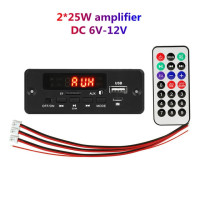 NEW Handsfree 2*25W Amplifier Wireless Bluetooth 12V MP3 WMA Decoder Board Car Audio USB TF FM Radio Module with Remote Control