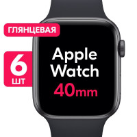 Комплект 6 шт. / Гидрогелевая защитная пленка для смарт-часов Apple Watch Series 4, 5, 6, SE (40mm) / Глянцевая противоударная пленка с эффектом самовосстановления на часы Эпл Вотч 4, 5, 6, СЕ (40мм)