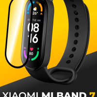 Полноэкранное защитное стекло для смарт-часов Xiaomi Mi Band 7 / Прозрачное 3D стекло на фитнес трекер Сяоми Ми Бэнд 7 / 9H на весь экран с черной рамкой