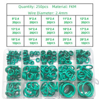 FKM O Ring 250-100Pcs CS1~3.1mm Green FKM Fluorine Rubber O Ring Sealing Gasket Insulation Oil High Temperature Resistance Green