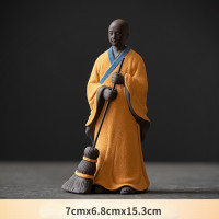 Zen Meditation Chinese Style White Porcelain Purple Sand Figure Sweeping Monk Study Room Ornament Desktop Decoration Landscaping