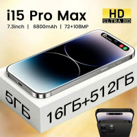 Смартфон Глобальная версия i 15 pro max 3G/4G(LTE)/5G Поддержка русского языка,7,3 дюйма,Аккумулятор большой емкости+i 15 Promax чехол 16/512 ГБ, черный