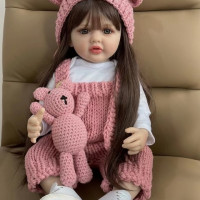 BZDOLL 55cm 22inch Lifelike Reborn Baby Girl Doll Soft Silicone Long Brown Hair Realistic Princess Toddler Bebe Birthday Gift