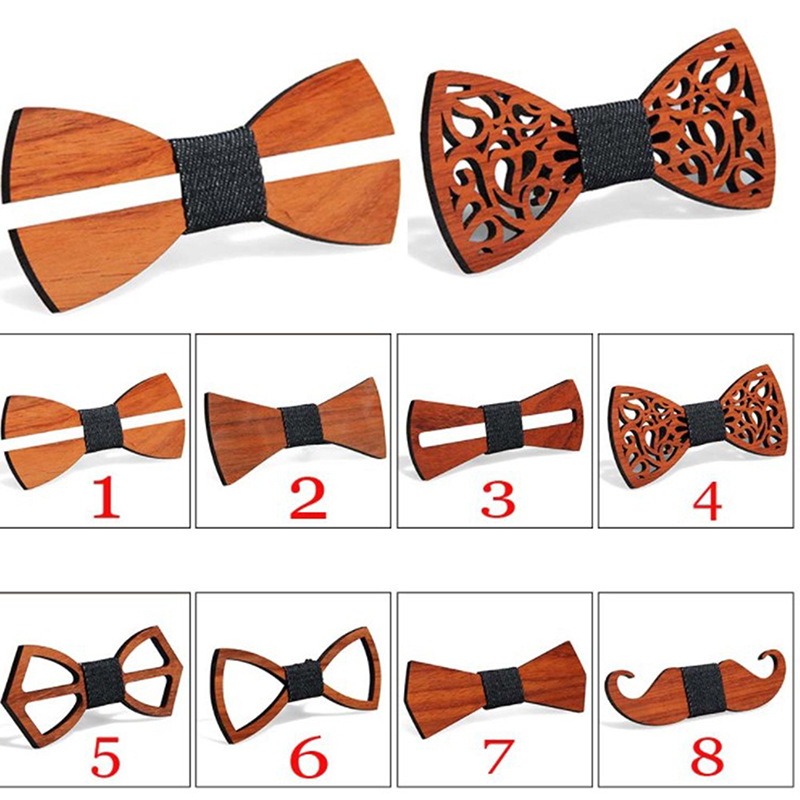 1pcs Fashion Wooden Bow Tie For Men Unisex Hollow Out Carved Retro Wooden Neck Ties Adjustable Strap Vintage Bowtie