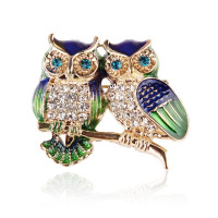 New Owl Brooches Multicolored Crystal Rhinestone Two Owl Pins Women Scarves Shawl Clip Corsage Lapel Pin Clothing Accessories