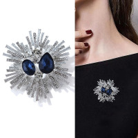 New Elegant Flower Brooch Fashion Dark Blue Red Crystal Pin for Women Trendy Jewelry