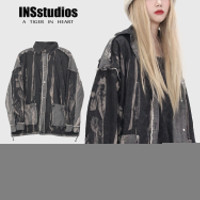 INSstudios.自制韓國ins小眾高街手工擦色牛仔衣襯衫寬鬆夾克外套