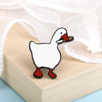 Funny White Goose Brooches Enamel Pins Cartoon Fat Duck with Knife Badges Backpack Hat Shirt Lapel Pin Jewelry Gifts for Friends