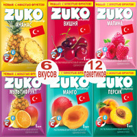 Набор растворимых напитков ZUKO (ЗУКО) 6 видов по 2шт : вишня, ананас, малина, мультифрукт, манго, персик-аналог YUPI(ЮПИ), INVAIT (ИНВАЙТ)