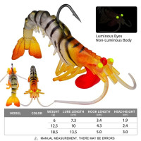 1pcs Luminous Eyes Silicone Shrimp Baits 6g 13g 19g Bionic Soft Prawn Lures Metal Jig Head Sinking Swimbait Wobbler Jigging Hook