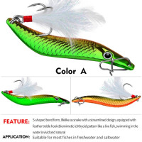 Metal VIB Leech Spinners Spoon Lures 7g 10g 15g 20g Artificial Bait With Feather Hook Night Fishing Tackle for Bass Pike Perch