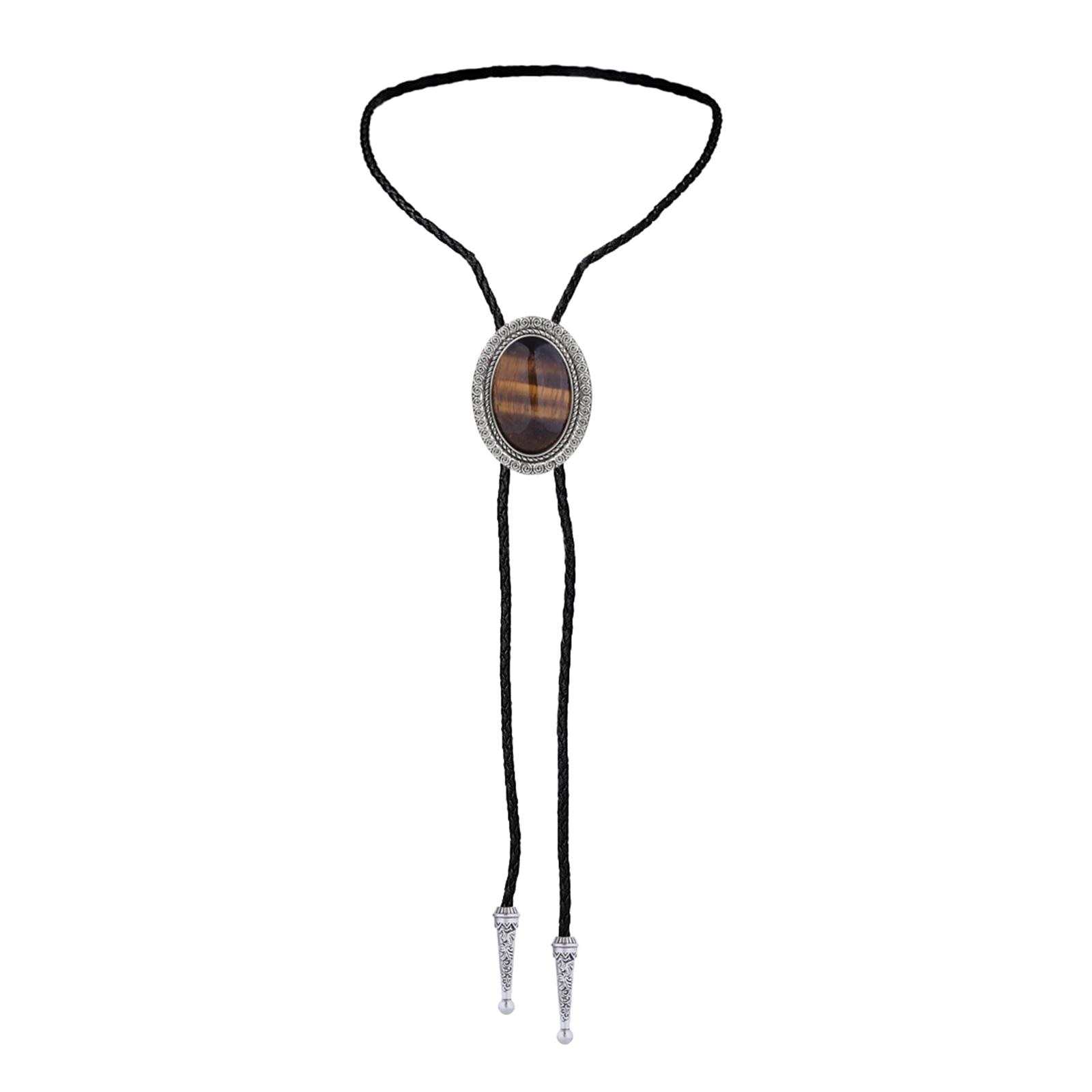 Bolo Tie for Men Western Cowboy Vintage Halloween Costume Accessories PU Leather Rope Adjustable Necktie with Stone Neck Rope