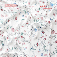 100*148cm Fantasy Wonderland Thicken Hemp Chiffon Printed Cloth Fabric White Bottom Small Floral Handmade DIY Fabric