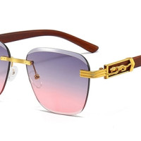Мужские и женские очки без оправы Kachawoo, солнцезащитные очки в стиле ретро с деревянной текстурой и без оправы, металлические Квадратные Солнцезащитные очки синего и коричневого цвета, Лидер продаж