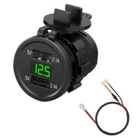 12V 24V Car Quick Charge 3.0 Dual USB Charger Waterproof Socket Aluminum Power Outlet Fast Charge with LED Voltmeter