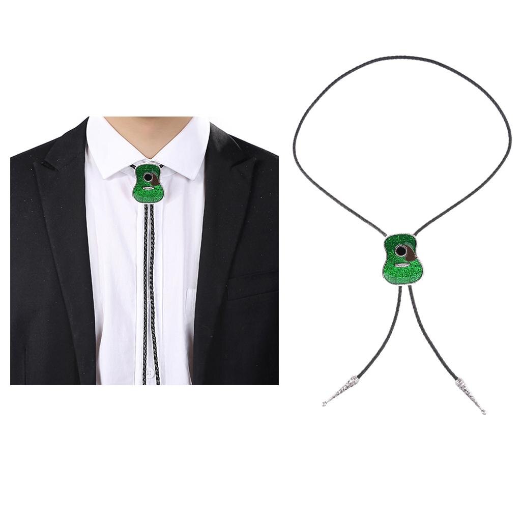 Men's Western Bolo Tie Necklace Shirt Choker   with PU Leather Braided Guitar  Ties