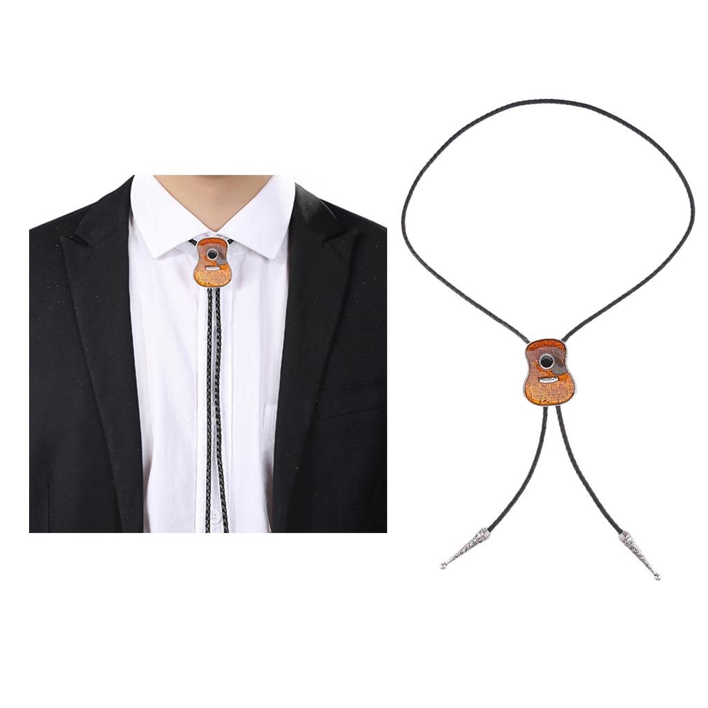 Men's Western Bolo Tie Necklace Shirt Choker   with PU Leather Braided Guitar  Ties