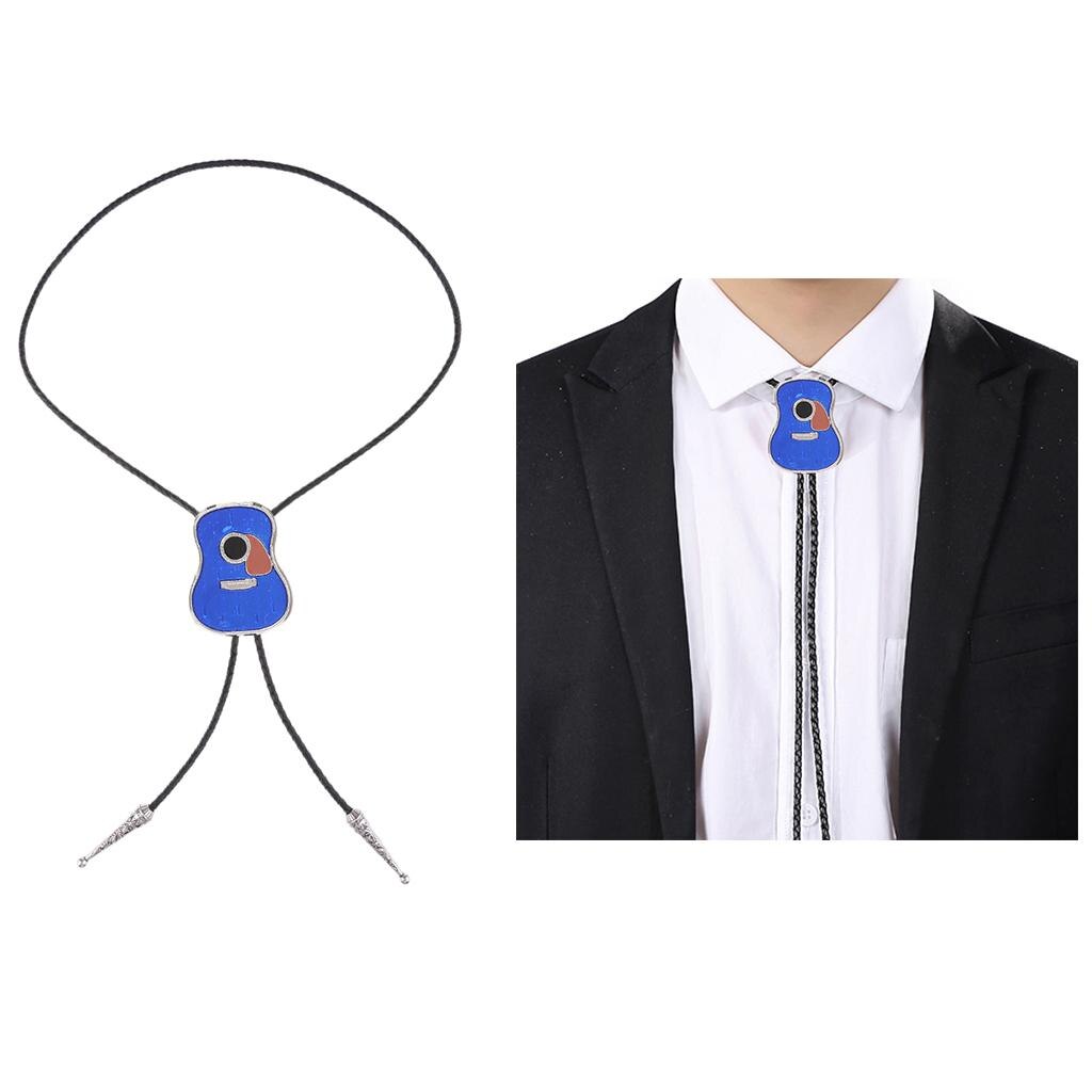 Men's Western Bolo Tie Necklace Shirt Choker   with PU Leather Braided Guitar  Ties