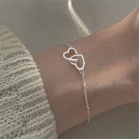 New Silver Color Double Interlocking Small Hearts Bracelet Bangle For Women Fine Fashion Jewelry Wedding Party Gift