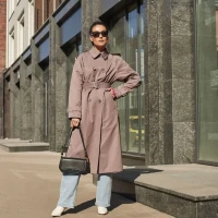 Женский плащ тренч, длинный весенний приталенный тренчкот