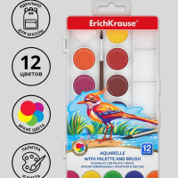 Краски акварельные ErichKrause12 цветов с палитрой и кистью