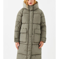 Пуховик длинный стеганый с капюшоном, пальто стеганое зимнее