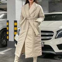 Куртка женская зимняя длинная пуховик с поясом оверсайз