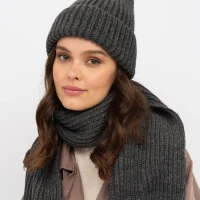 Комплект шапка с шарфом и варежками, бини женская вязаная  
