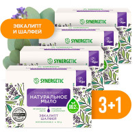 Натуральное туалетное мыло Synergetic Эвкалипт и шалфей 4*90гр. твердое, кусковое