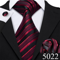 Дизайнерские шелковые галстуки в синюю и черную полоску для мужчин, красные, зеленые, золотые, фиолетовые, белые галстуки на шею, комплект свадебных запонок Hanky Barry · Wang 6113