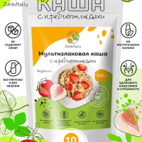 Мультизлаковая овсяная каша на растительном протеине быстрого приготовления c пребиотиком со вкусом клубника, ТМ Zdravitelly, 350 гр, 10 порций, без сахара, безмолочная, с кусочками фруктов
