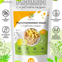 Мультизлаковая овсяная каша на растительном протеине быстрого приготовления c пребиотиком со вкусом ананаса, ТМ Zdravitelly, 350 гр, 10 порций, без сахара, безмолочная, с кусочками фруктов