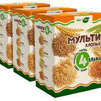 Мультихлопья 4 злака: полба, ячмень, овес, рожь, 3 х 400 г