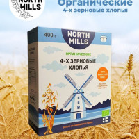 Органические 4-х зерновые хлопья North Mills (5 мин), 400 г, Финляндия