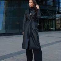 Плащ тренч кожаный длинный 