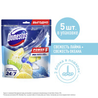 Блок для унитаза Domestos Power 5 Свежесть лайма и Свежесть океана, защита от микробов и налета, 2х50+3х50 гр