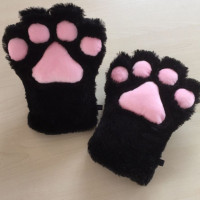 Перчатки с кошачьей лапой; Зимние Утепленные перчатки с милым мультяшным котом для девочек с открытым Пальцем; Пушистые перчатки с медвежьими лапами