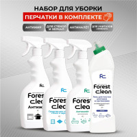 Набор средств для уборки дома Forest clean Форест клин: Антижир, Антиналет, Для стекол и зеркал, Средство для унитаза - 4 шт