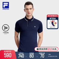 FILA Fila官方男子針織短袖POLO衫2023秋季簡約網球運動速幹上衣