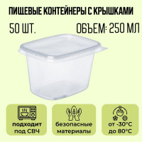 Контейнер пищевой пластиковый одноразовый с крышкой 250 мл, 50 шт