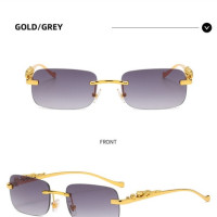 Новинка брендовые солнцезащитные очки без оправы квадратные цветные мужские и женские ретро очки с головой леопарда Металлические Модные солнцезащитные очки 2572