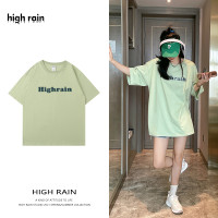 high rain  2023國潮復古字母短袖男時尚簡約寬鬆純棉T恤上衣女