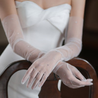 Женские белые тонкие сетчатые прозрачные длинные перчатки 68 см, аксессуары для ужина, роскошная этикетка для выступлений на сцене