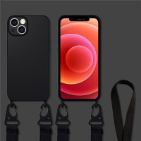 Силиконовый чехол со шнурком и ремешком для iPhone 14, 13, 12, 11 Pro Max Mini, XS, XR, 7, 8 Plus, SE