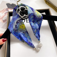 Роскошный шелковый шарф на цепочке 2022, женский модный женский шарф, ожерелье, Женская атласная лента, шейный платок, галстук