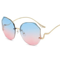 Очки солнцезащитные женские круглые без оправы, брендовые дизайнерские градиентные модные солнечные очки с металлическими изогнутыми дужками