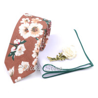 Новый Популярный хлопковый комплект с цветочным принтом с высокой подошвой 6,5 см, галстук, брошь, Карманный платок, мужской классический красный платок для свадебной вечеринки, Подарочный аксессуар